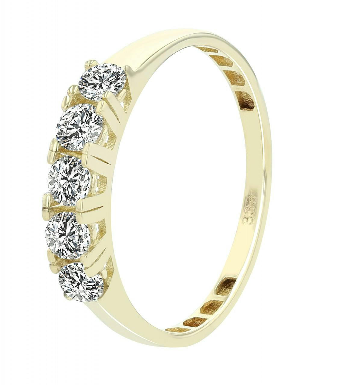 Anillo de oro amarillo con cinco circonitas acabado pulido