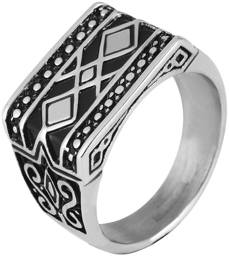 Men's stainless steel ring with black detail