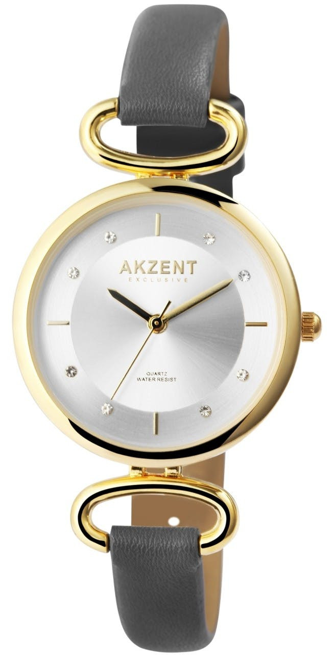 Reloj exclusivo con correa de piel sintética y marcadores de cristal