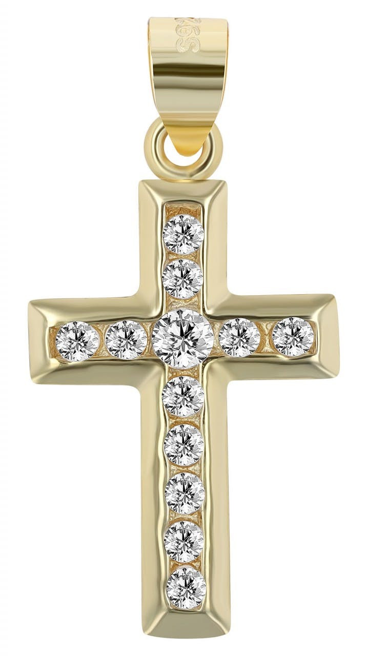 Cross pendant in sterling silver 925 with cubic zirconia, rhodium plated