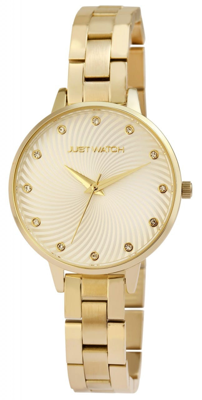 Just women's stainless steel analog watch with similite stones