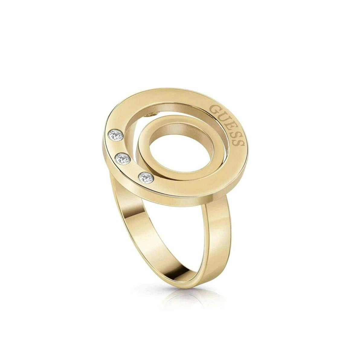 Anillo dorado de acero inoxidable con piedras engastadas