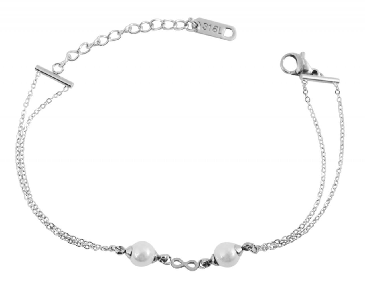 Infinity Stainless Steel Bracelet with Faux Pearls