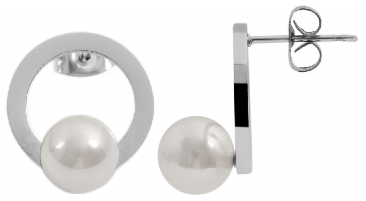 Pendientes de aro con perla en acero inoxidable plateado