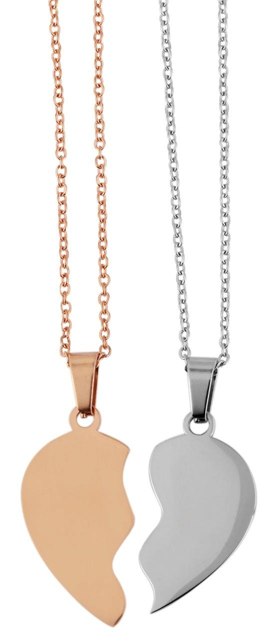 Conjunto de 2 collares en acero inoxidable con colgantes de medio corazón