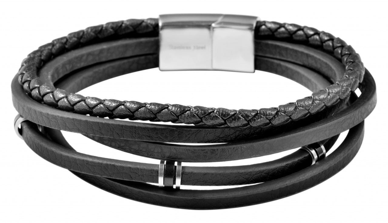 Genuine leather 5-row bracelet with magnetic clasp