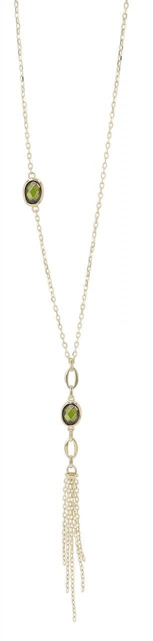 8k Yellow Gold Necklace with Zirconia Pendant and Chain Fringes