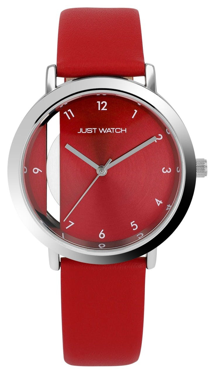 Women's red watch with genuine leather strap