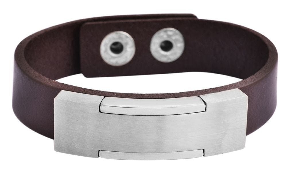 Genuine leather bracelet with stainless steel element