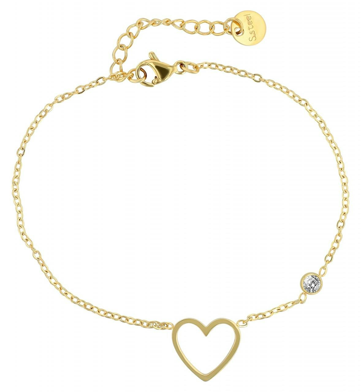 Stainless steel bracelet with bicolour heart and zircon