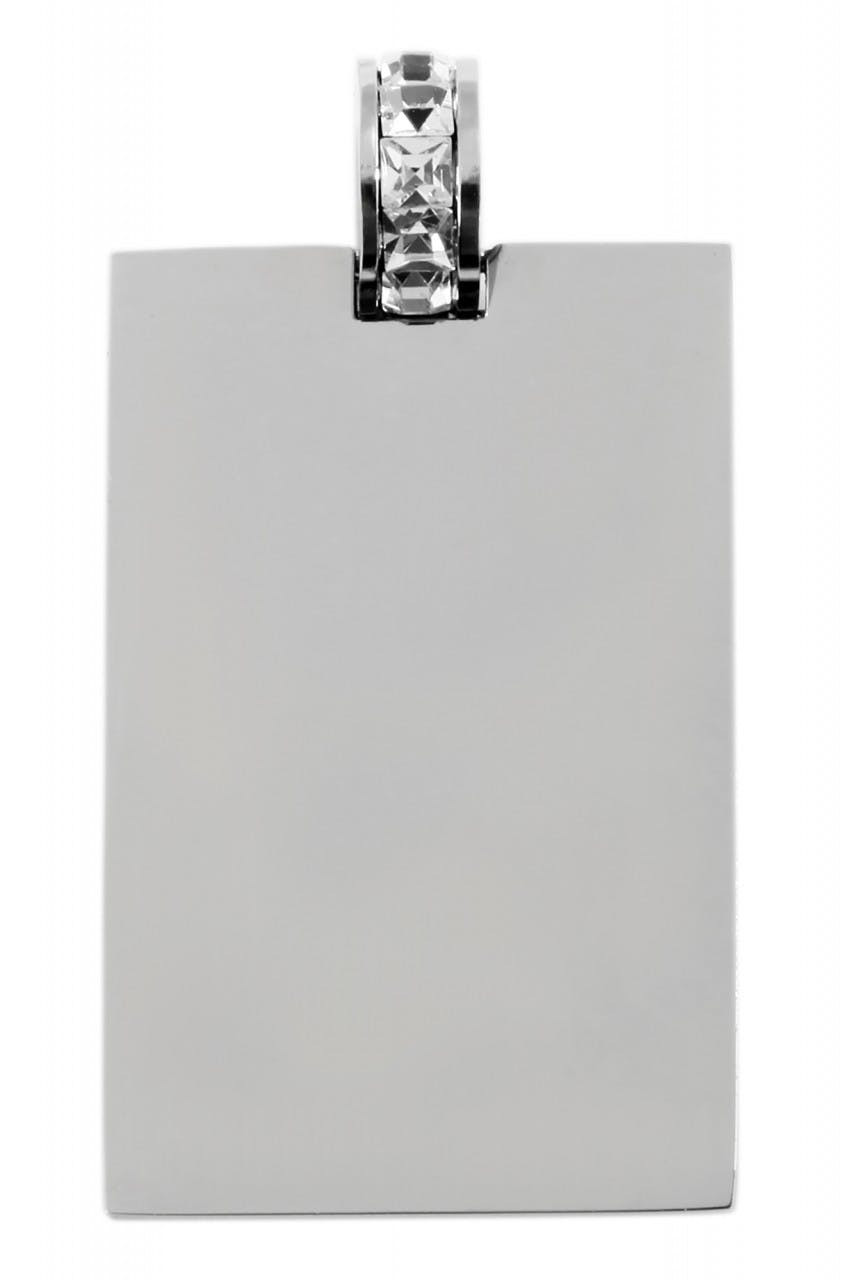 Colgante rectangular grabable en acero inoxidable con piedras simuladas
