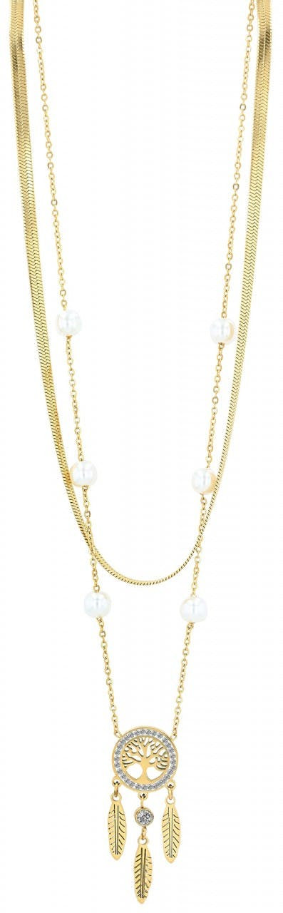 Collar doble en acero inoxidable con colgante dorado