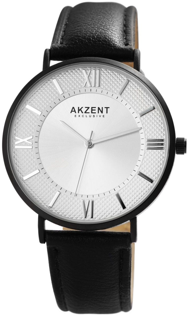 Reloj analógico de hombre con correa de piel sintética y esfera plateada