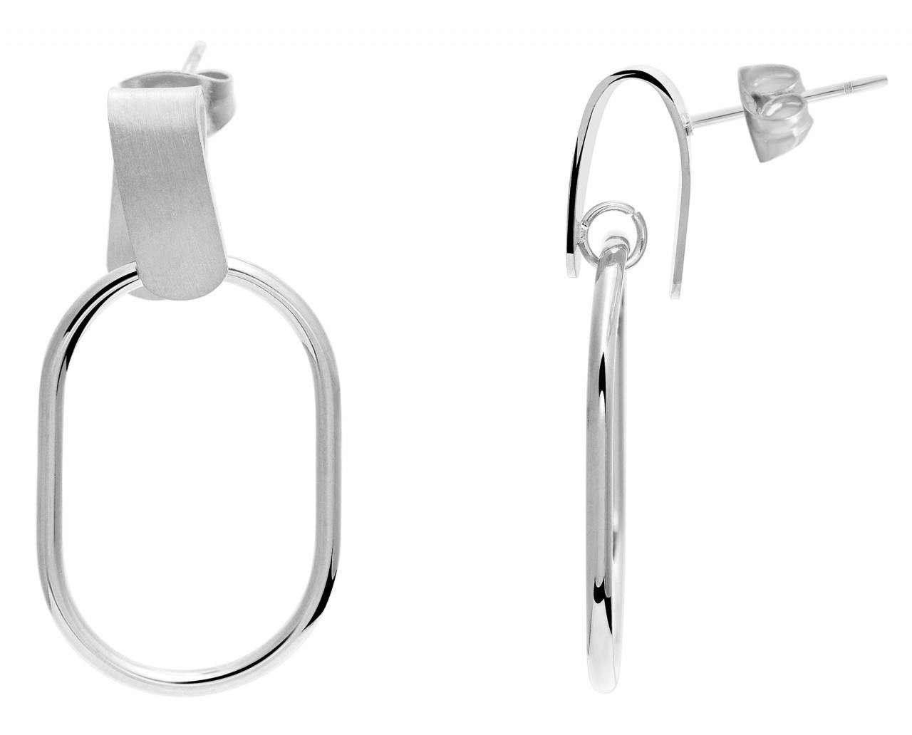 Pendientes de acero inoxidable con dos anillos ovales