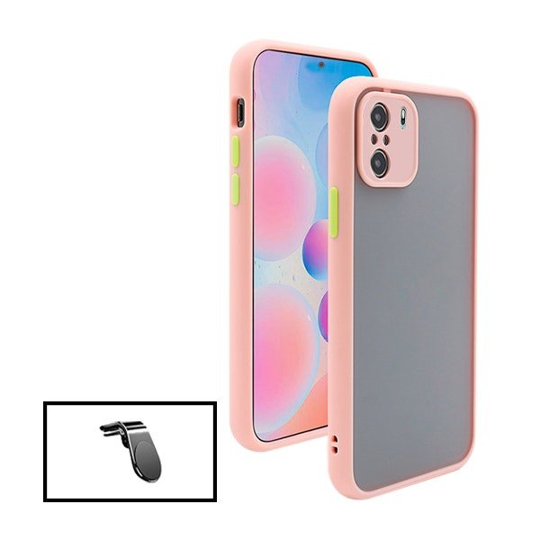 Funda translúcida antichoques para Xiaomi Poco F3 con soporte magnético - Rosa