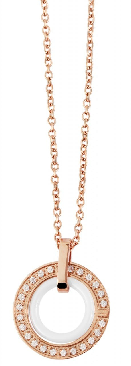 Collar con colgante redondo de cerámica y piedras similite en acero inoxidable