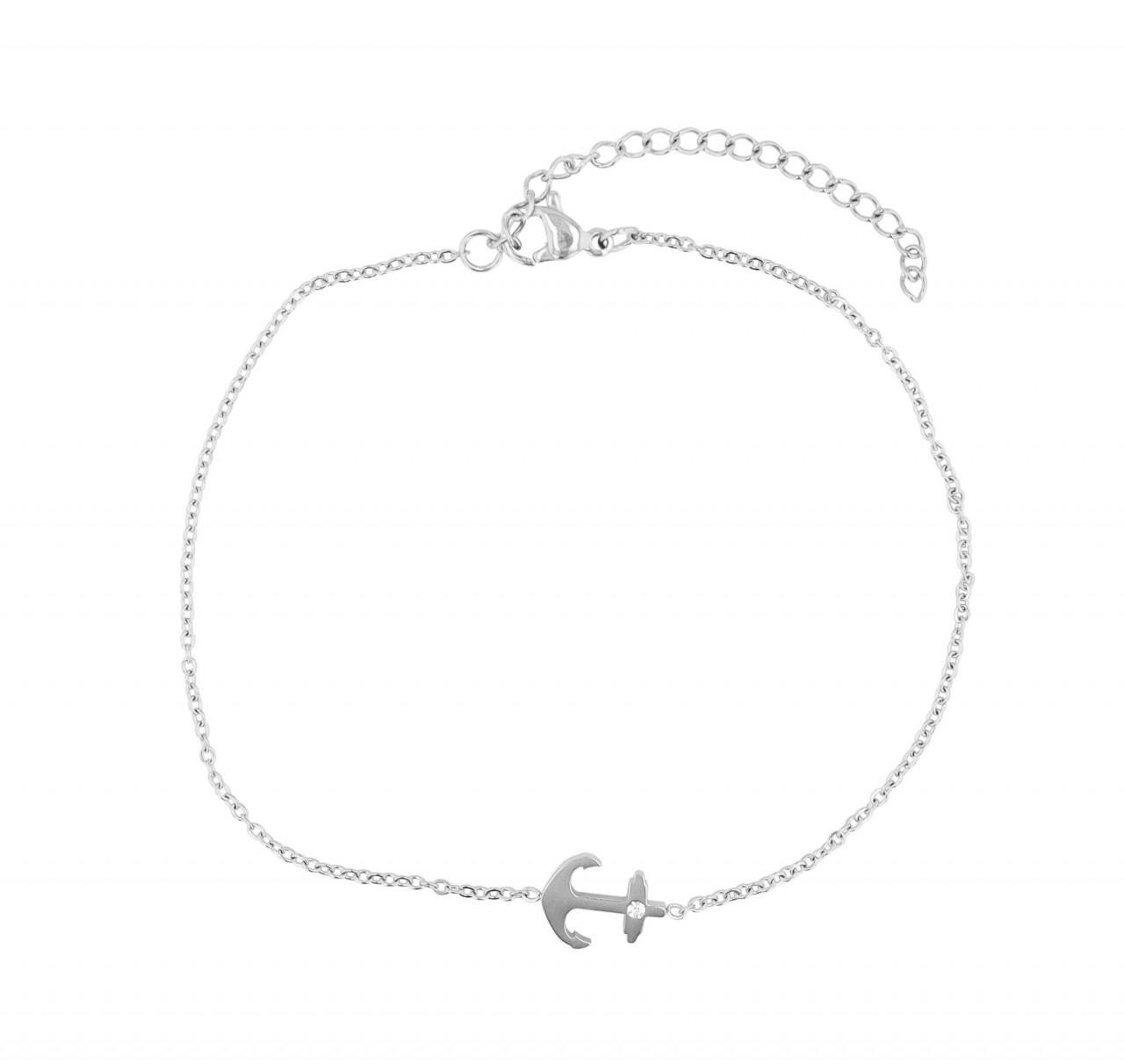 Vega stainless steel anklet with polished anchor pendant