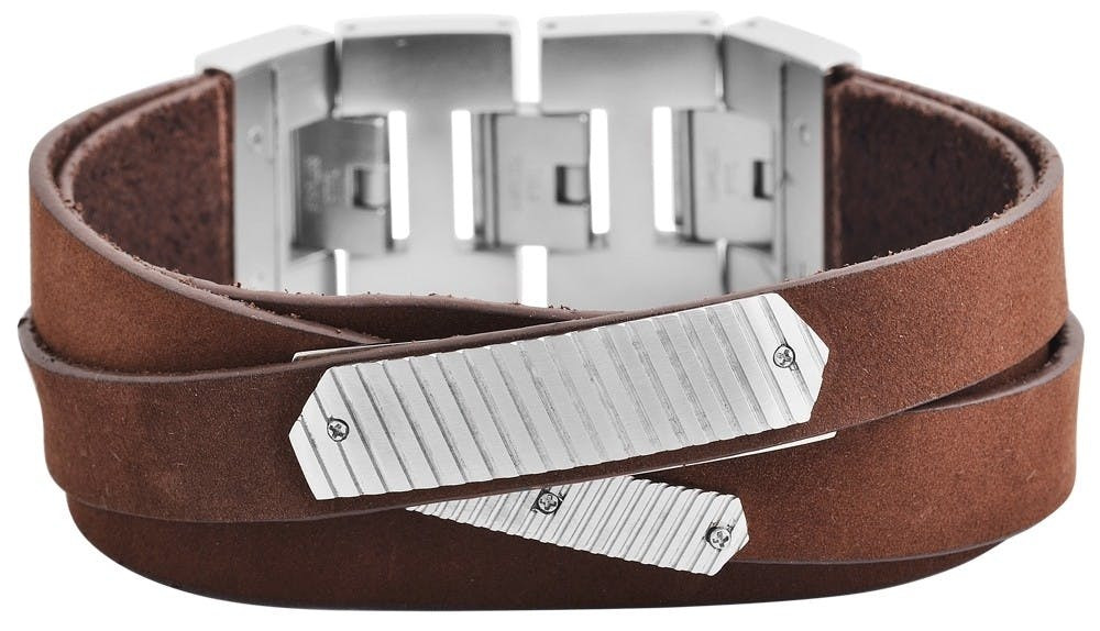 Genuine leather and stainless steel bracelet