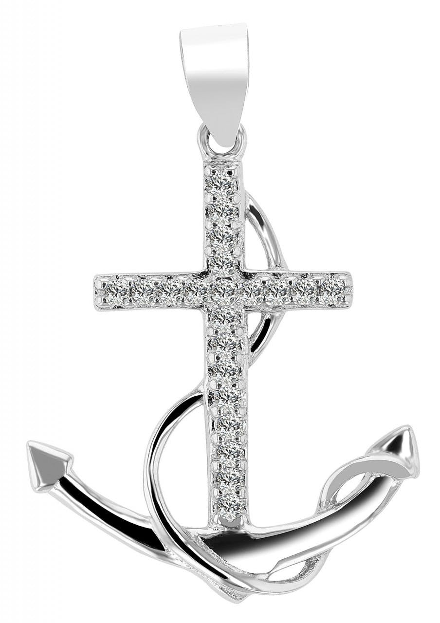 Anchor pendant in 925 sterling silver with cubic zirconia