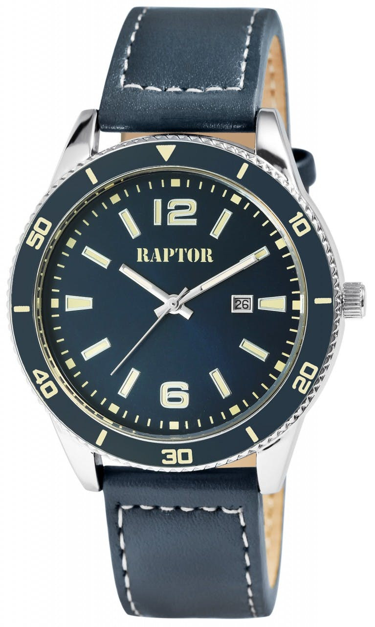 Simon watch with genuine leather strap and date display