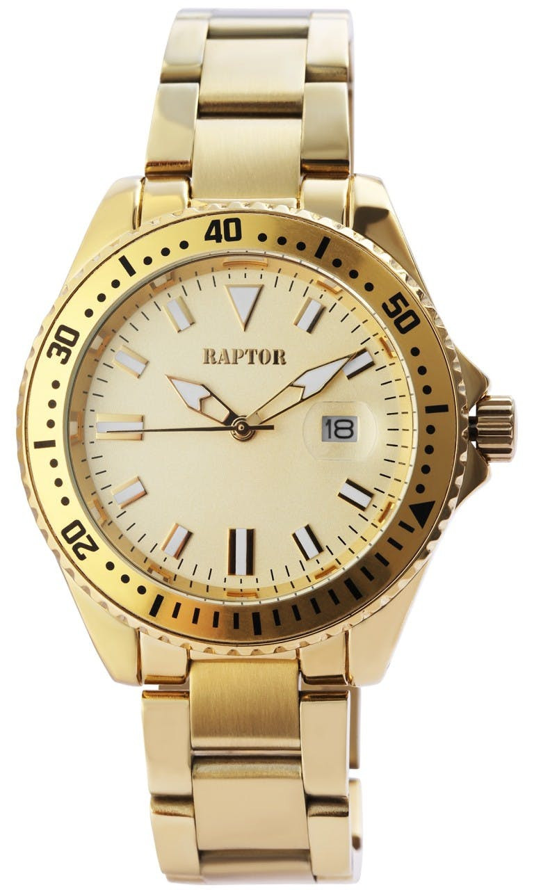 Men's watch with stainless steel bracelet and rotating bezel