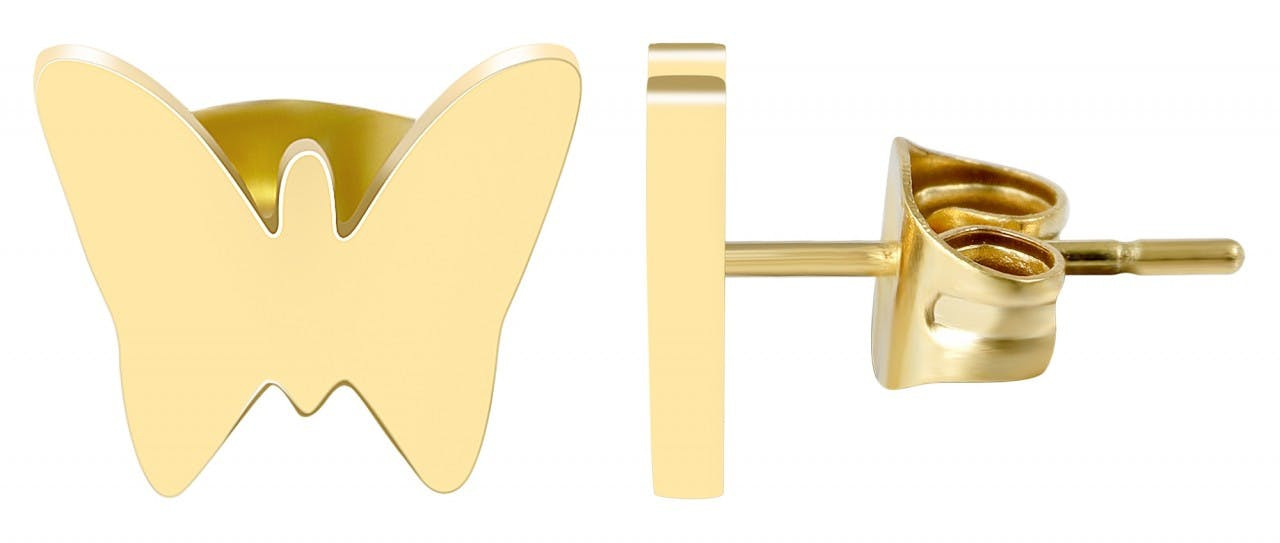 Pendientes mariposa dorados en acero inoxidable