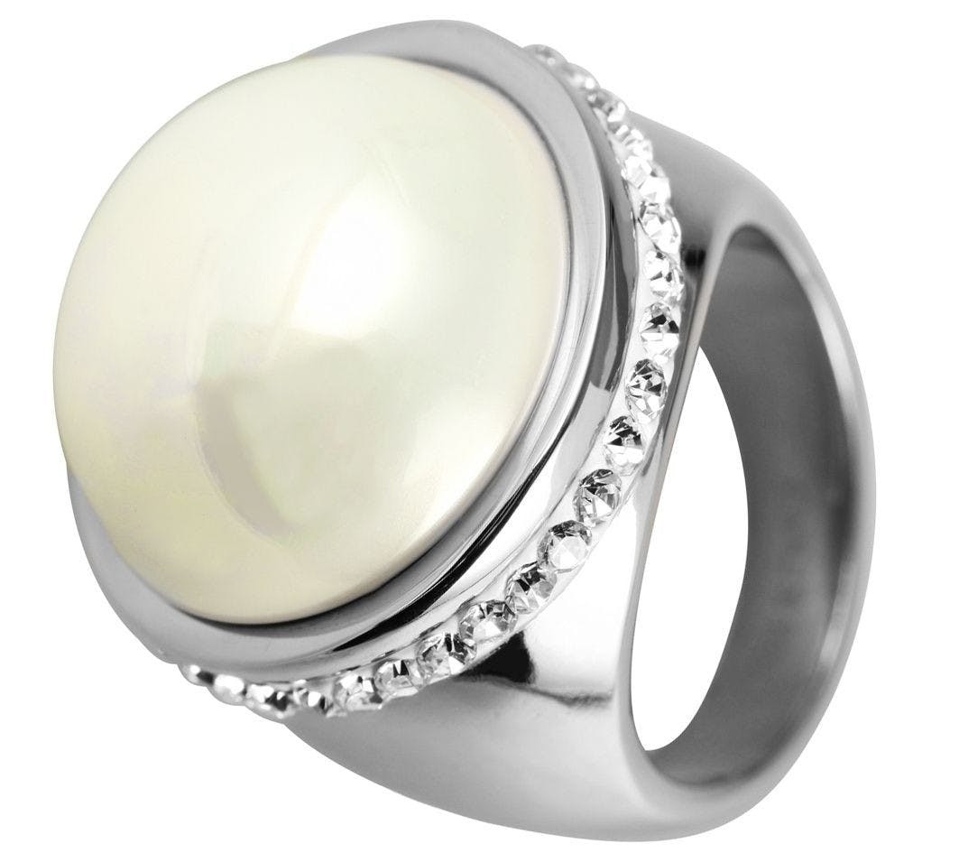 Stainless steel women's ring with simulated stones