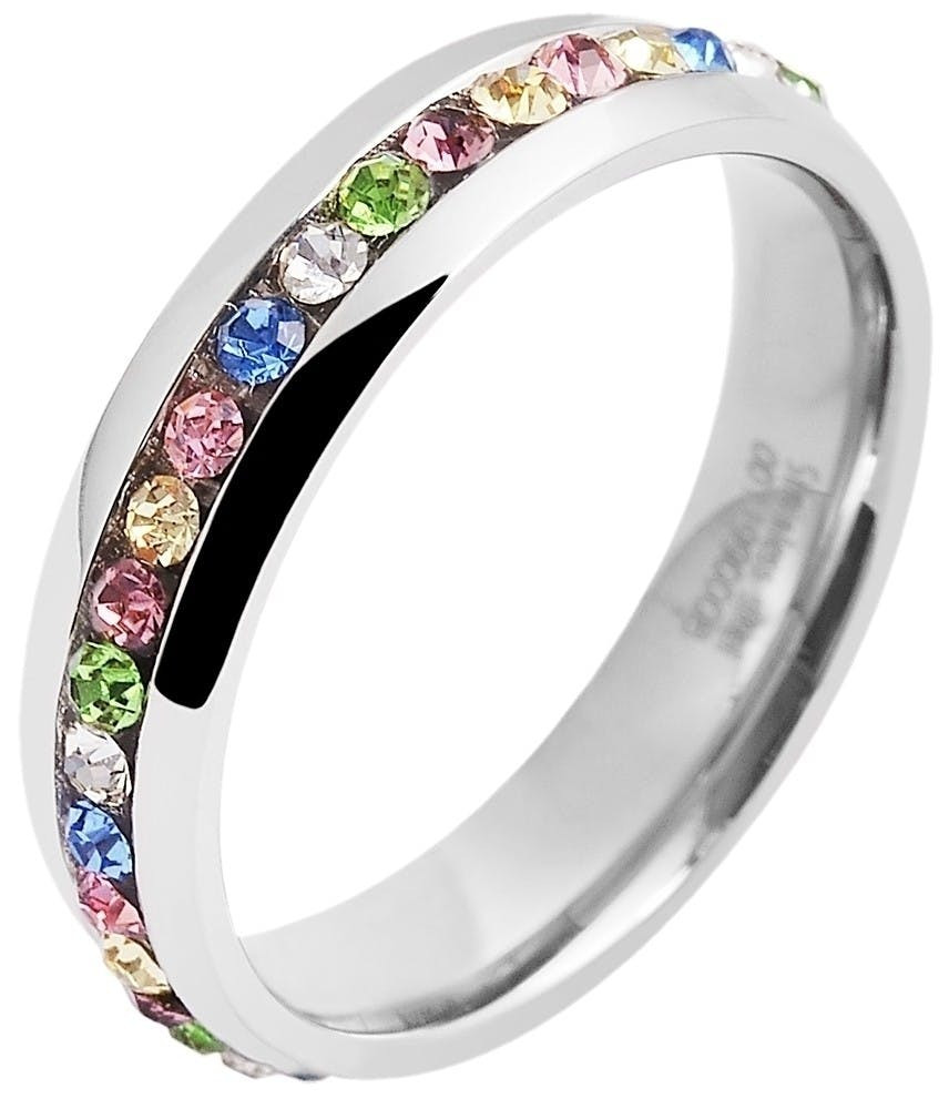 Stainless steel women's ring with colorful stones