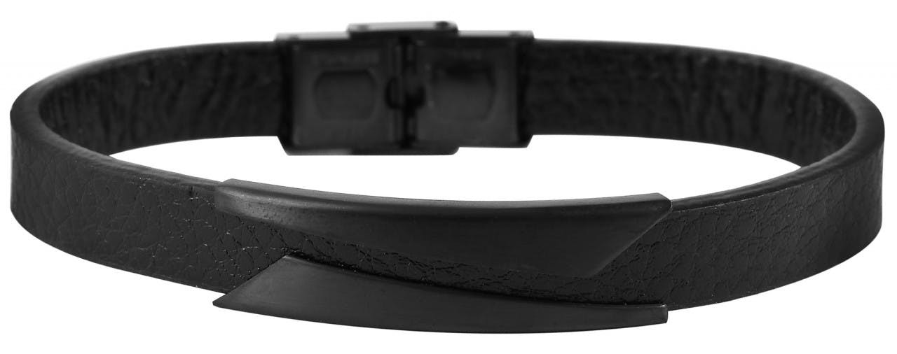Pulsera de cuero genuino con elemento en acero inoxidable negro