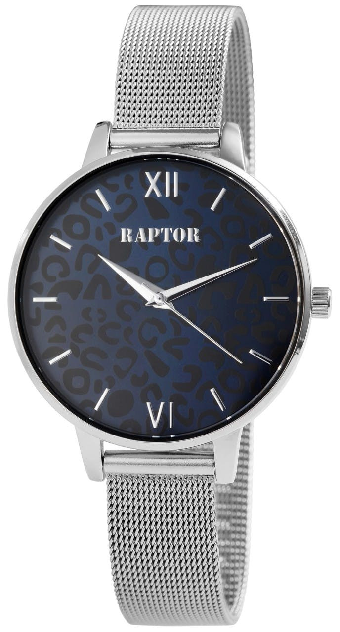 Reloj de pulsera analógico de acero inoxidable para mujer con esfera de leopardo