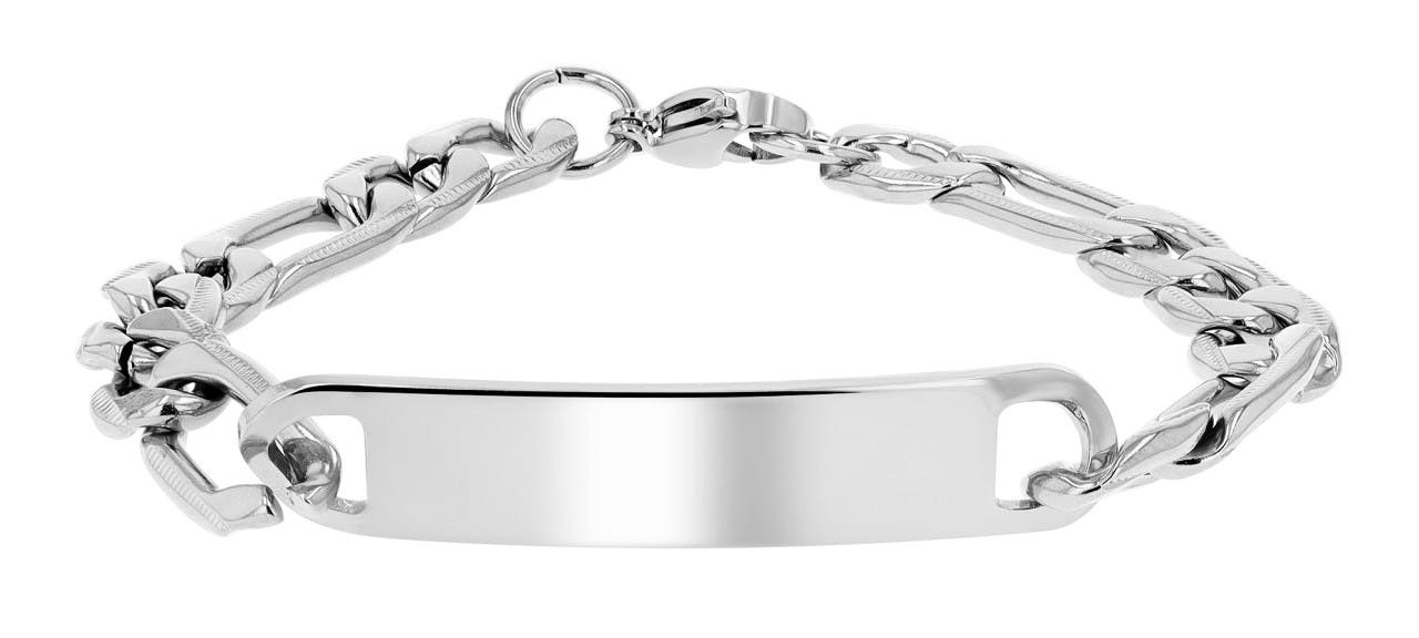 Pulsera Figaro de Acero Inoxidable Plateada con Placa de Grabado