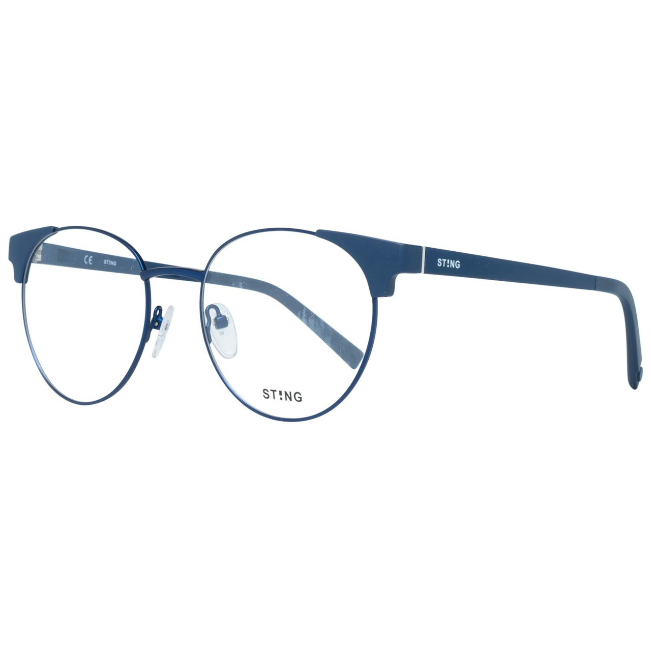 Round blue full-rim optical frame with pouch