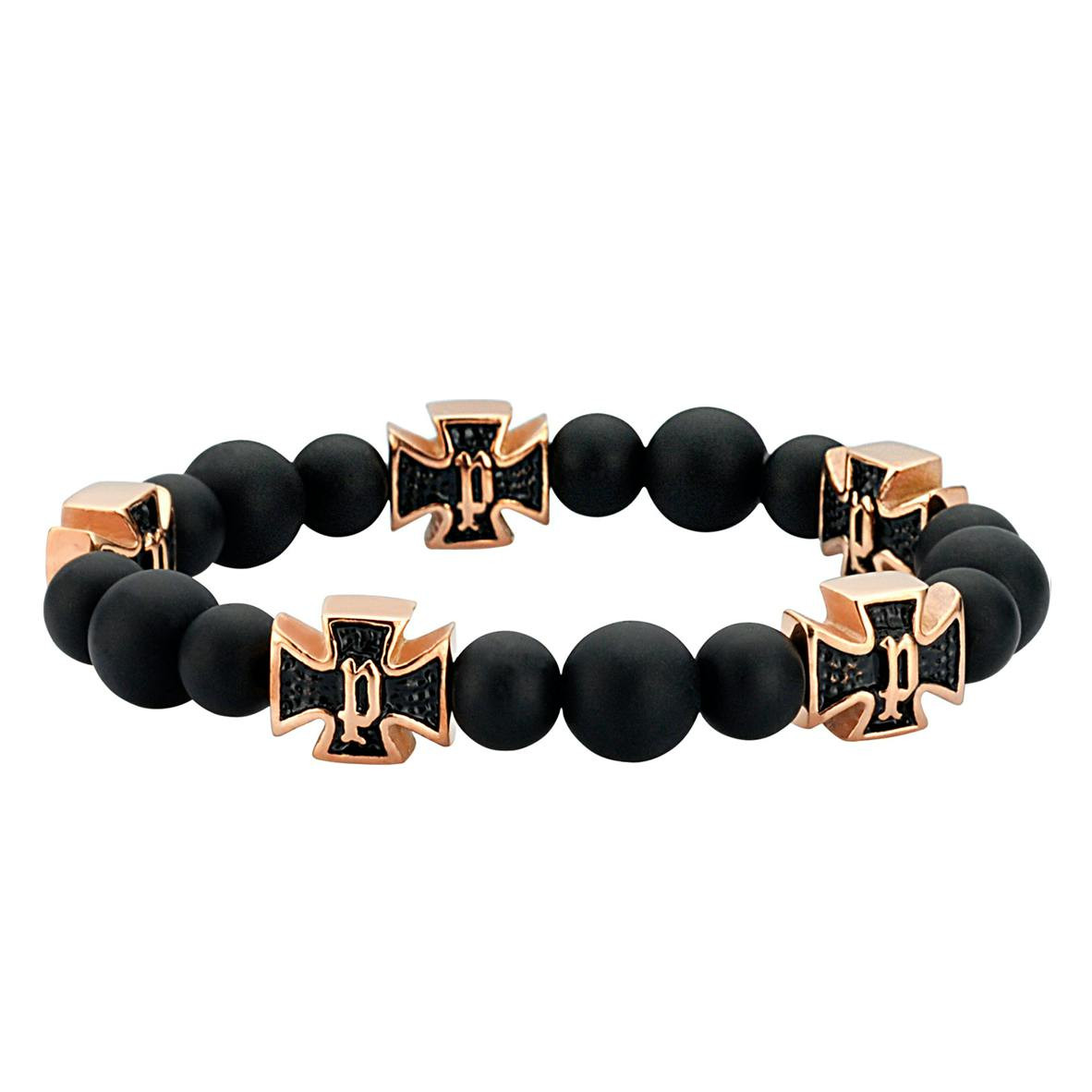 Beaded elastic bracelet black and rose gold