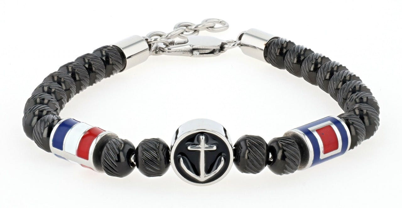 Pulsera de cuentas con ancla en acero inoxidable