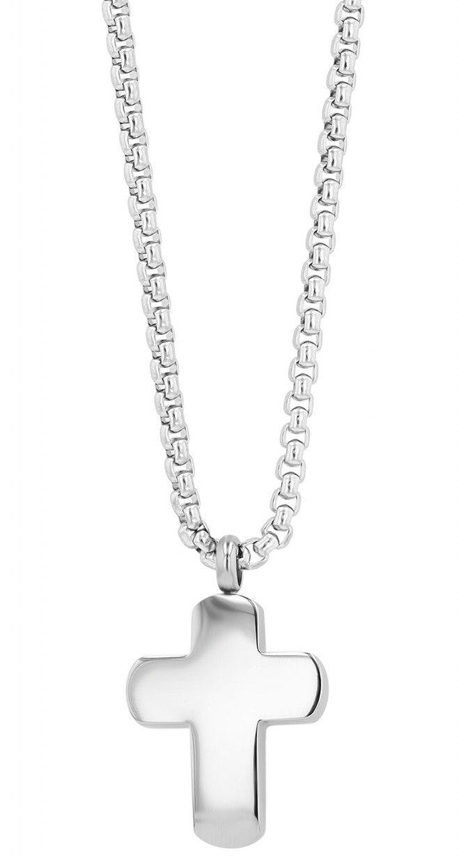 Collar de acero inoxidable con colgante de cruz y cierre de langosta