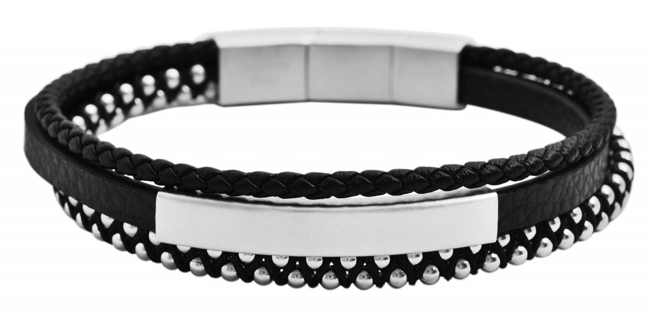 Pulsera de cuero genuino con placa identificativa magnética
