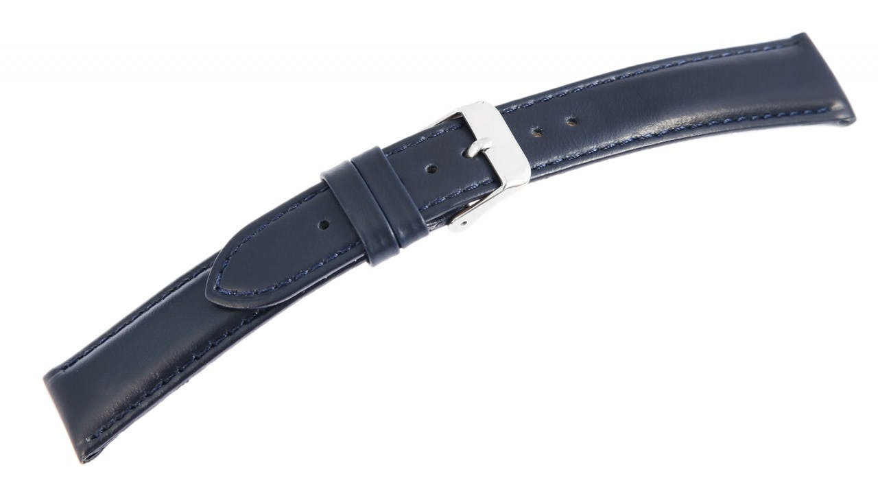 Genuine dark blue leather watch strap