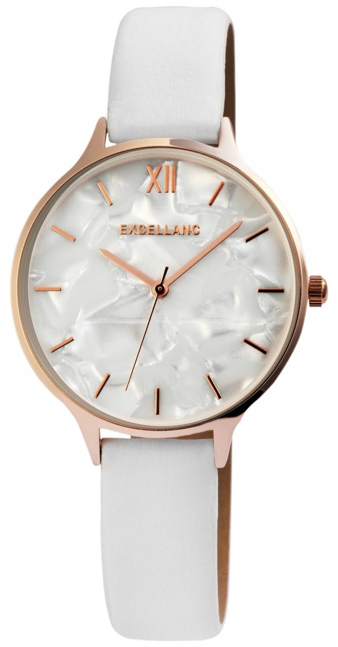 Reloj analógico de mujer con correa de piel sintética y esfera de nácar