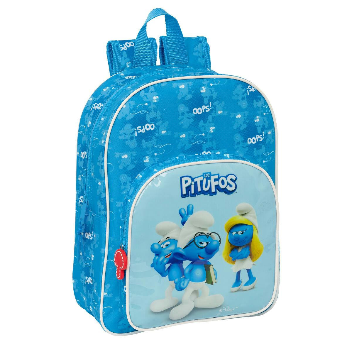 Mochila escolar azul Los Pitufos en poliéster 300D