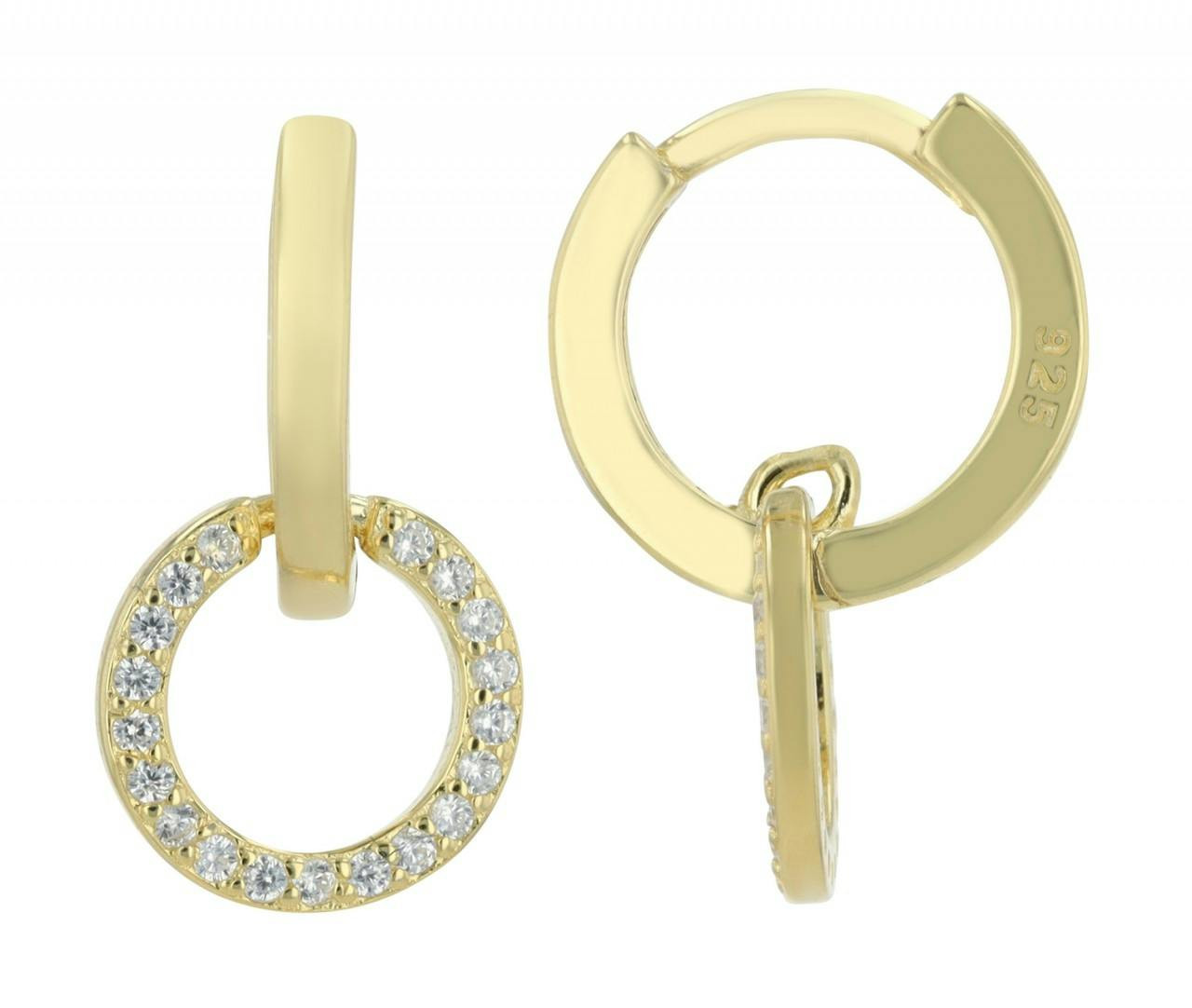 Pendientes de aro con colgante circular en plata 925 bañados en oro o rodio
