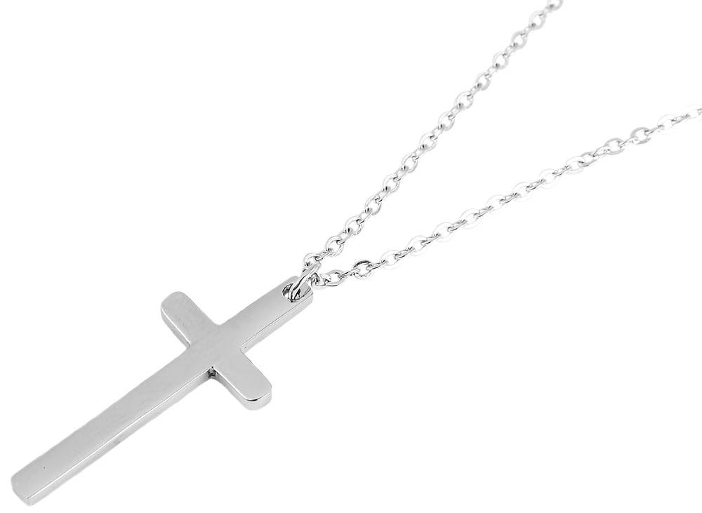 Collar cruz en acero inoxidable plateado