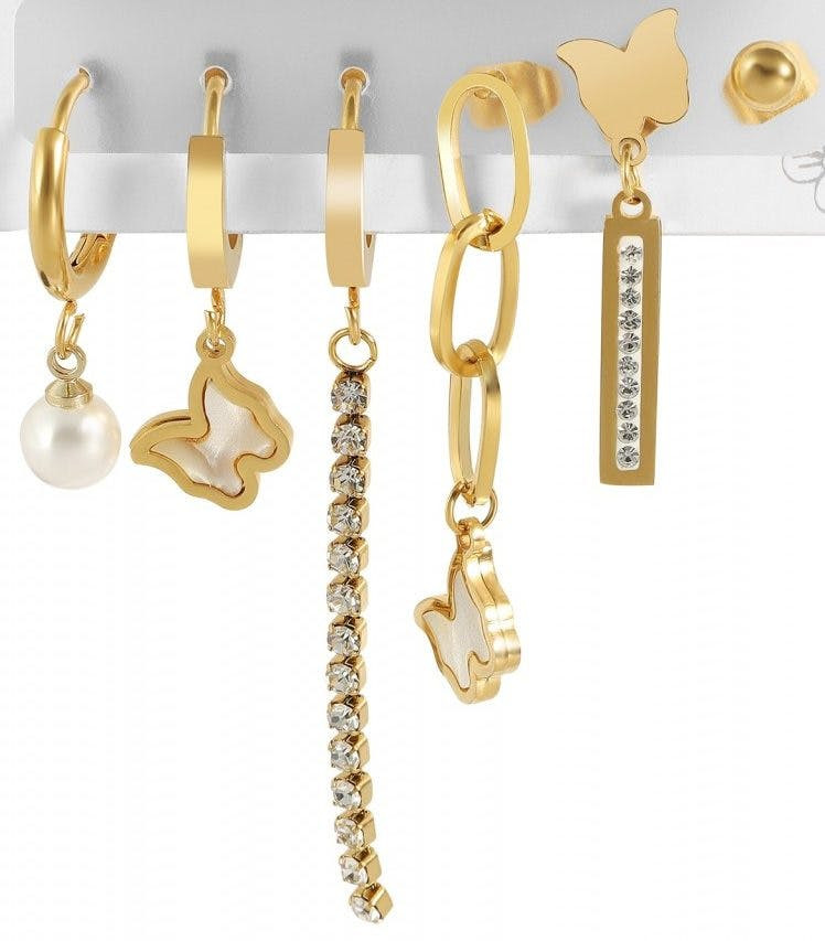 Conjunto de 6 pendientes en acero inoxidable con diseños variados