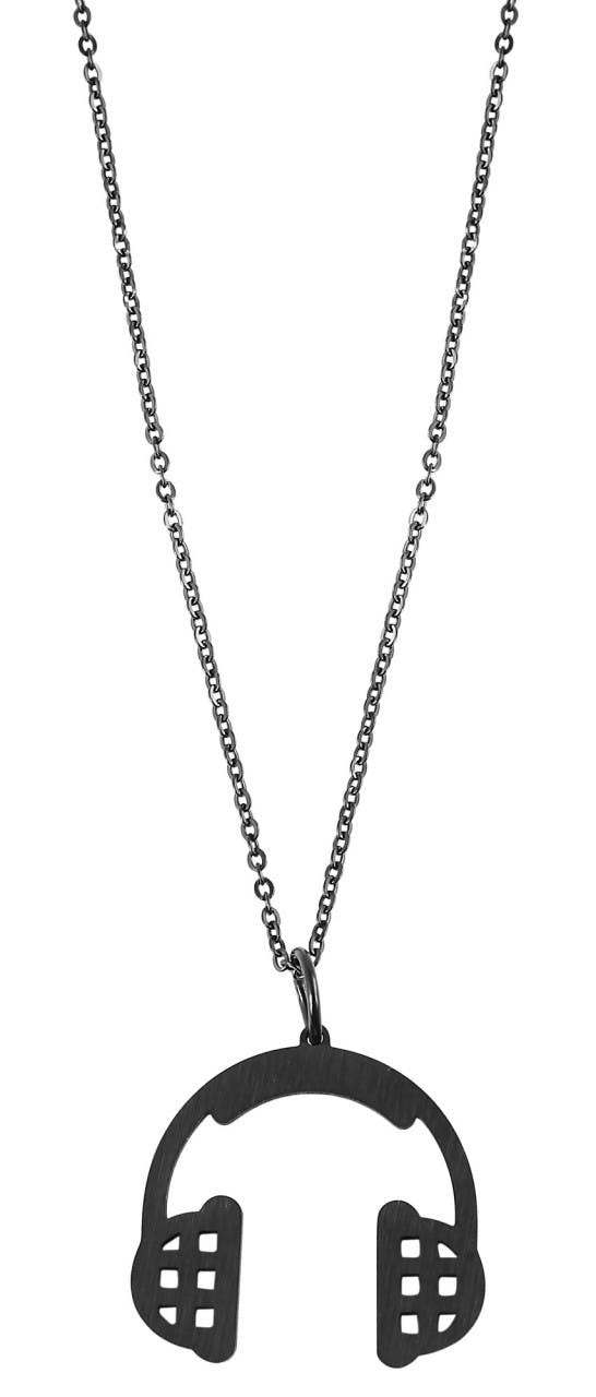 Necklace with headphones pendant in stainless steel, 43+5 cm chain