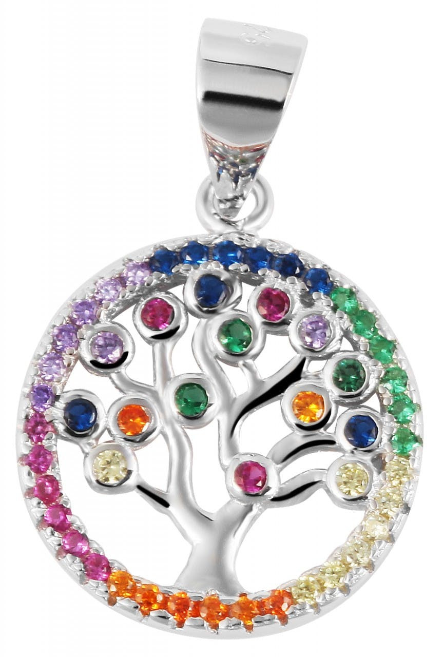 Tree of Life Pendant Sterling Silver 925 Rhodium Plated with Cubic Zirconia