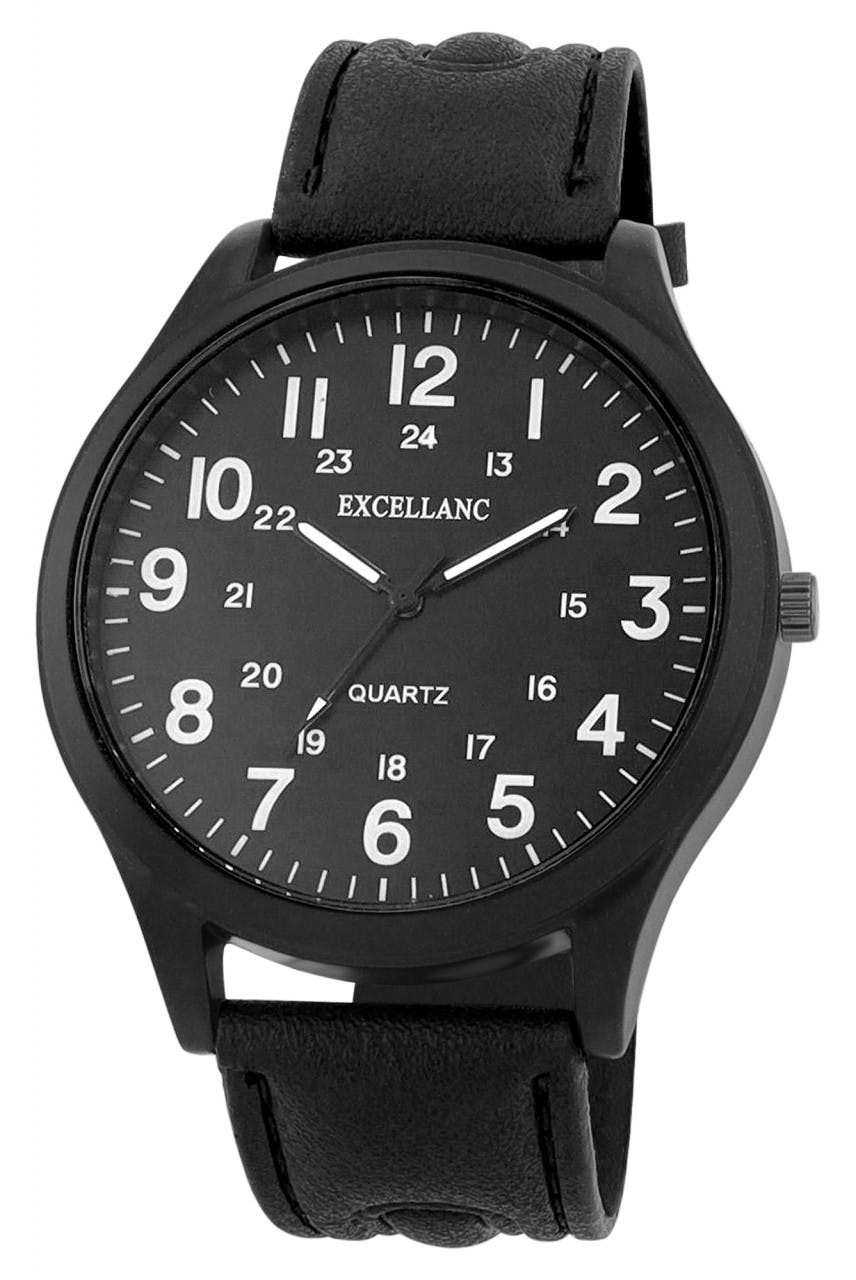 Men's watch with synthetic leather strap and 48 mm metal case