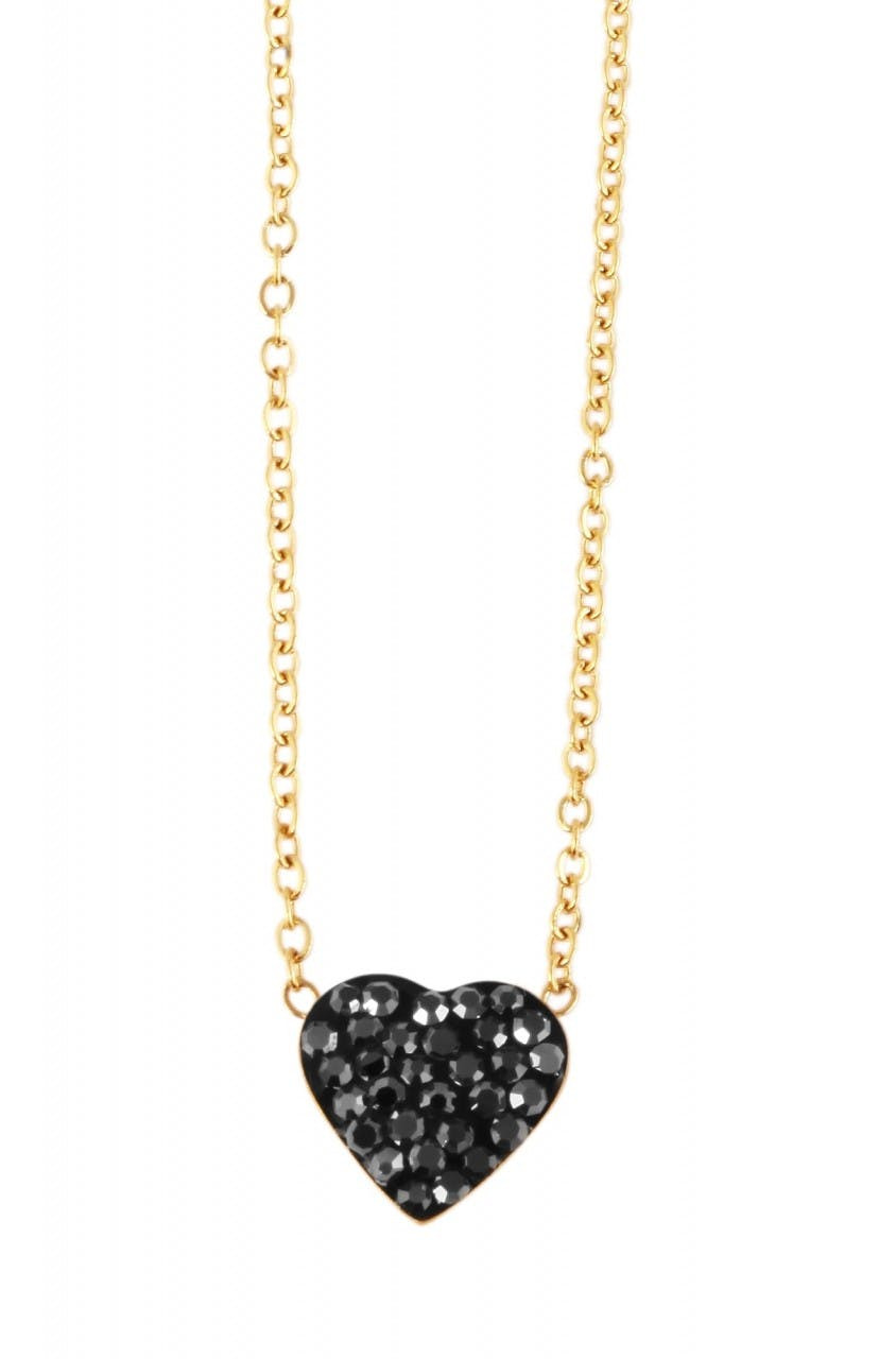 Stainless steel necklace with heart pendant and simulated stones