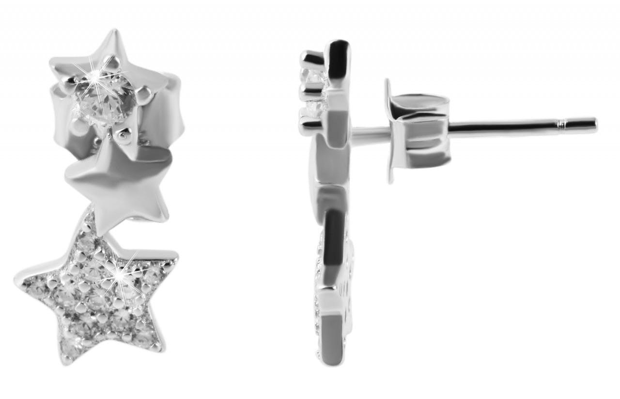 Star stud earrings in 925 silver with cubic zirconia and rhodium plating