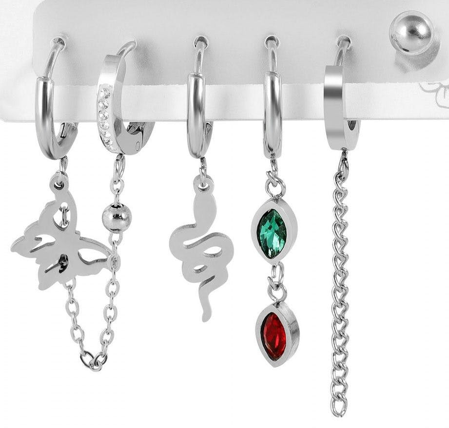 Conjunto de 6 pendientes Delaney en acero inoxidable