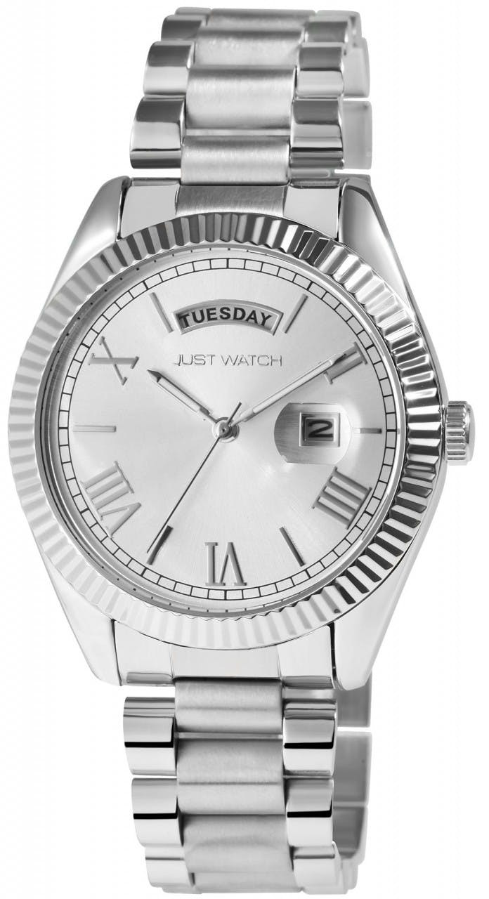 Unisex watch with stainless steel link bracelet and analog display