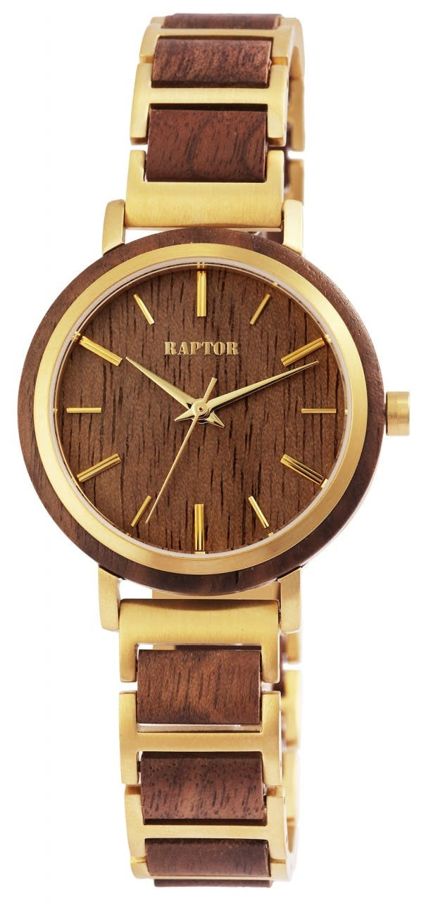 Women analog wristwatch wood and stainless steel